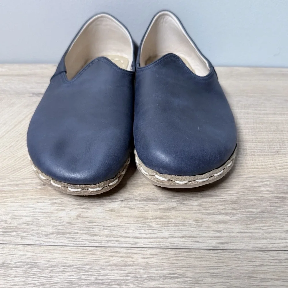 Atlantis Handmade Leather Slip‎ On Shoes Blue Mens 7.5 Blue Whipstitch Barefoot